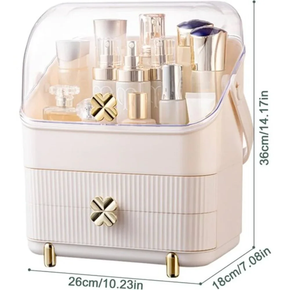 Preppy Skincare Organizer, 3-Tier Ivory White Makeup Box with Drawers & Handle